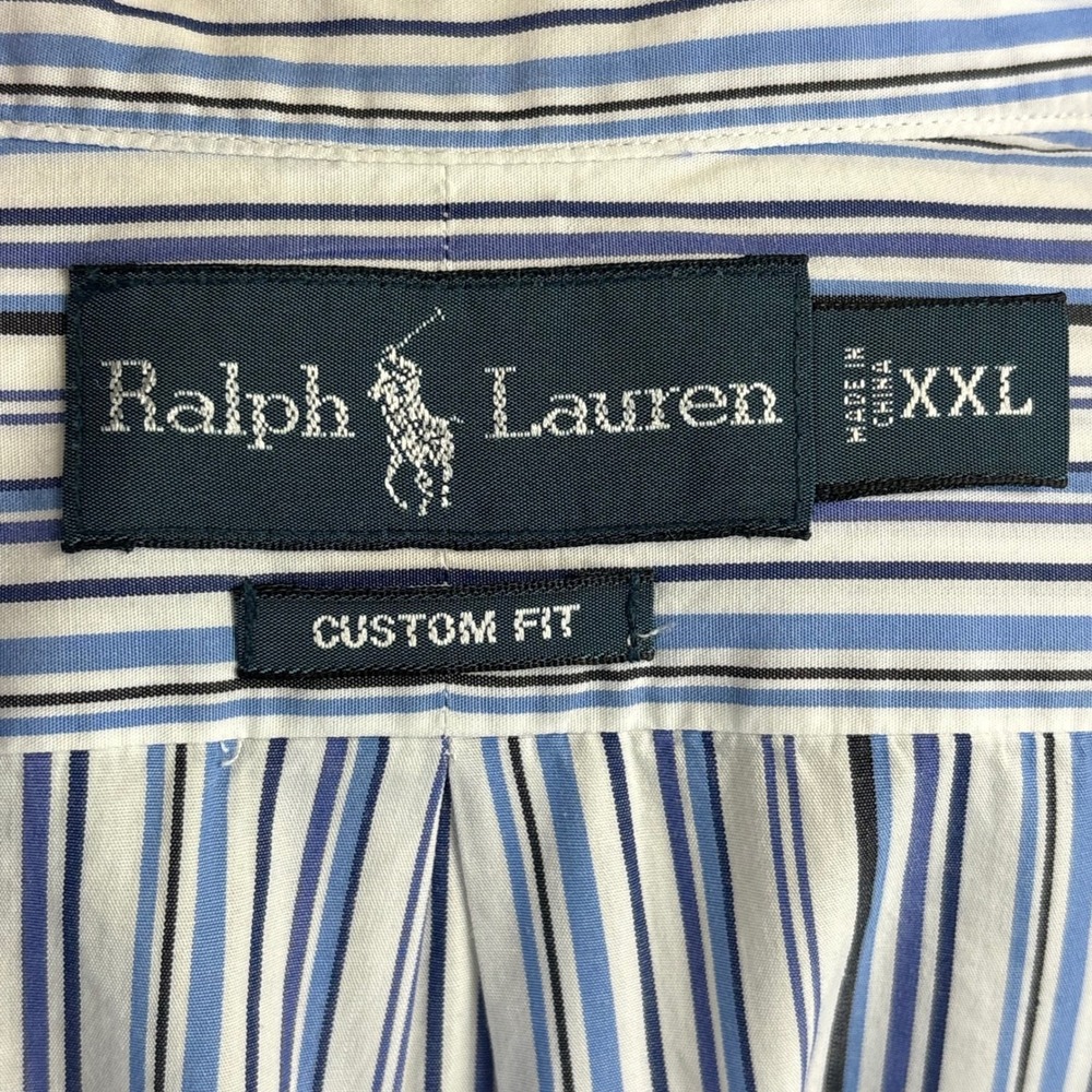 Ralph Lauren Mens XXL Custom Fit Short Sleeve Button‎ Down Blue White Stripe - Picture 5 of 7